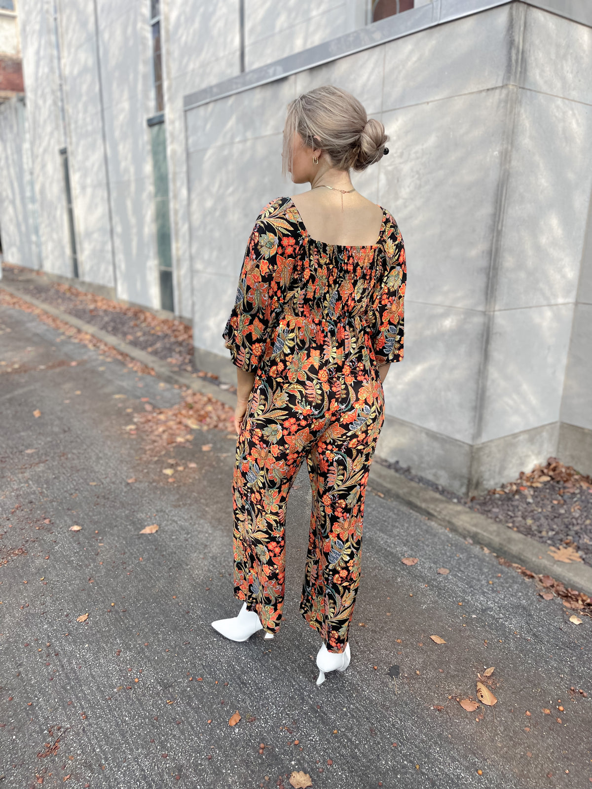 Floral Print Wide Leg Jumpsuit