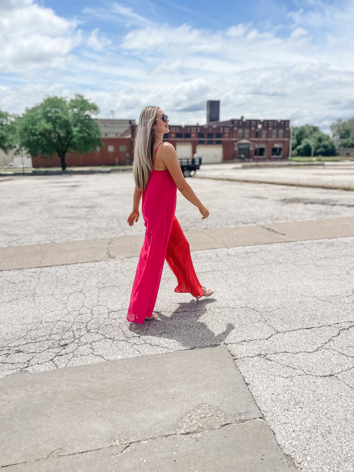 Red & Pink Chiffon Jumpsuit