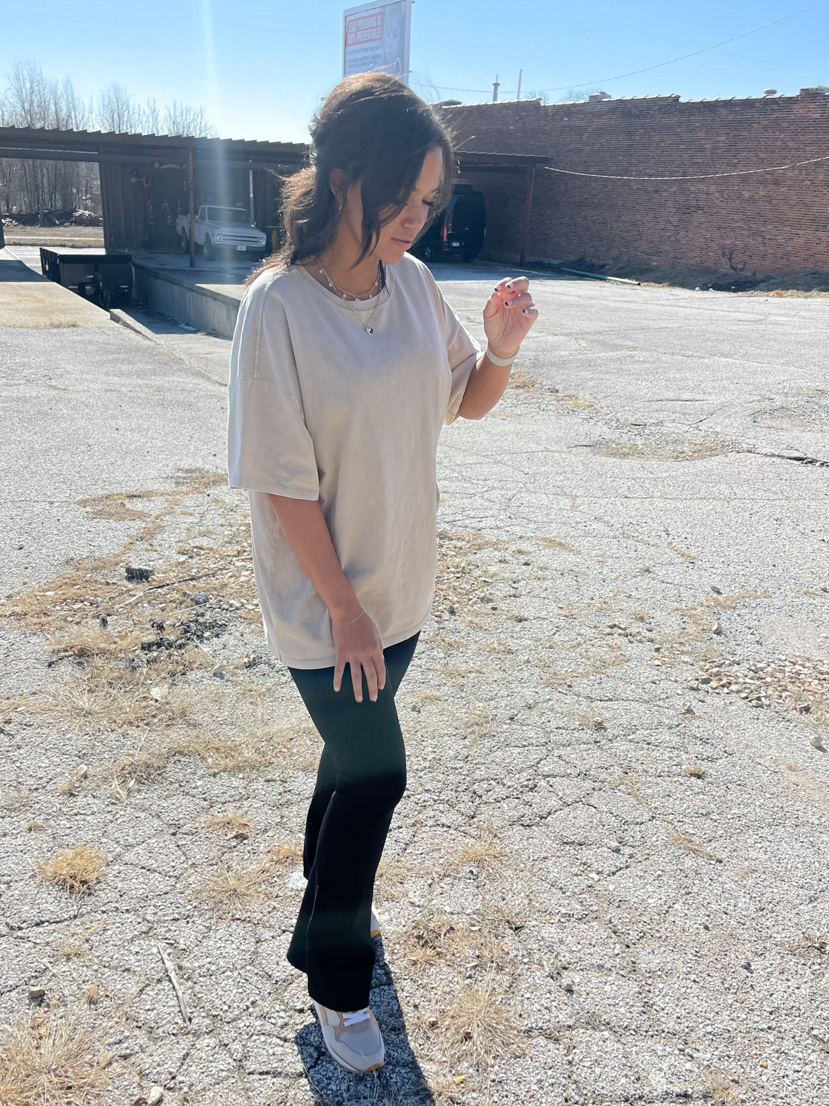 Pale Brown Boxy Loose Fit Crewneck Tee