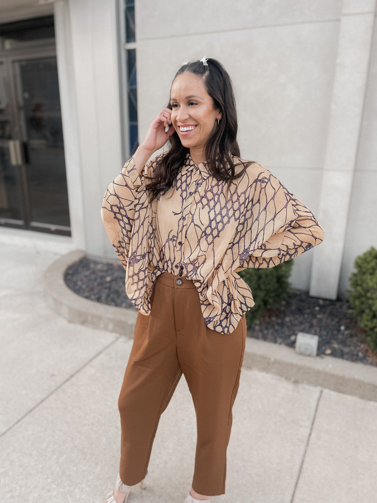 Sheer Batwing Sleeve Woven Shirt