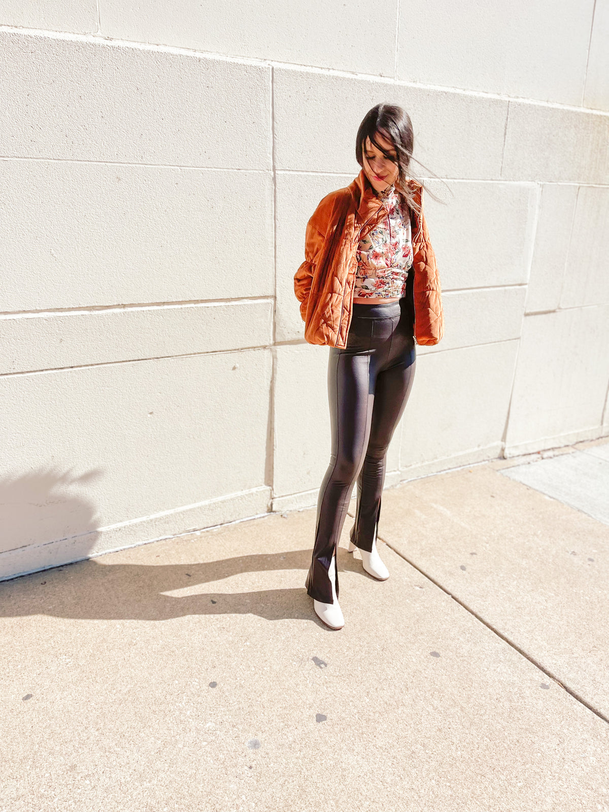 Vegan Leather Split Hem Flare Pants
