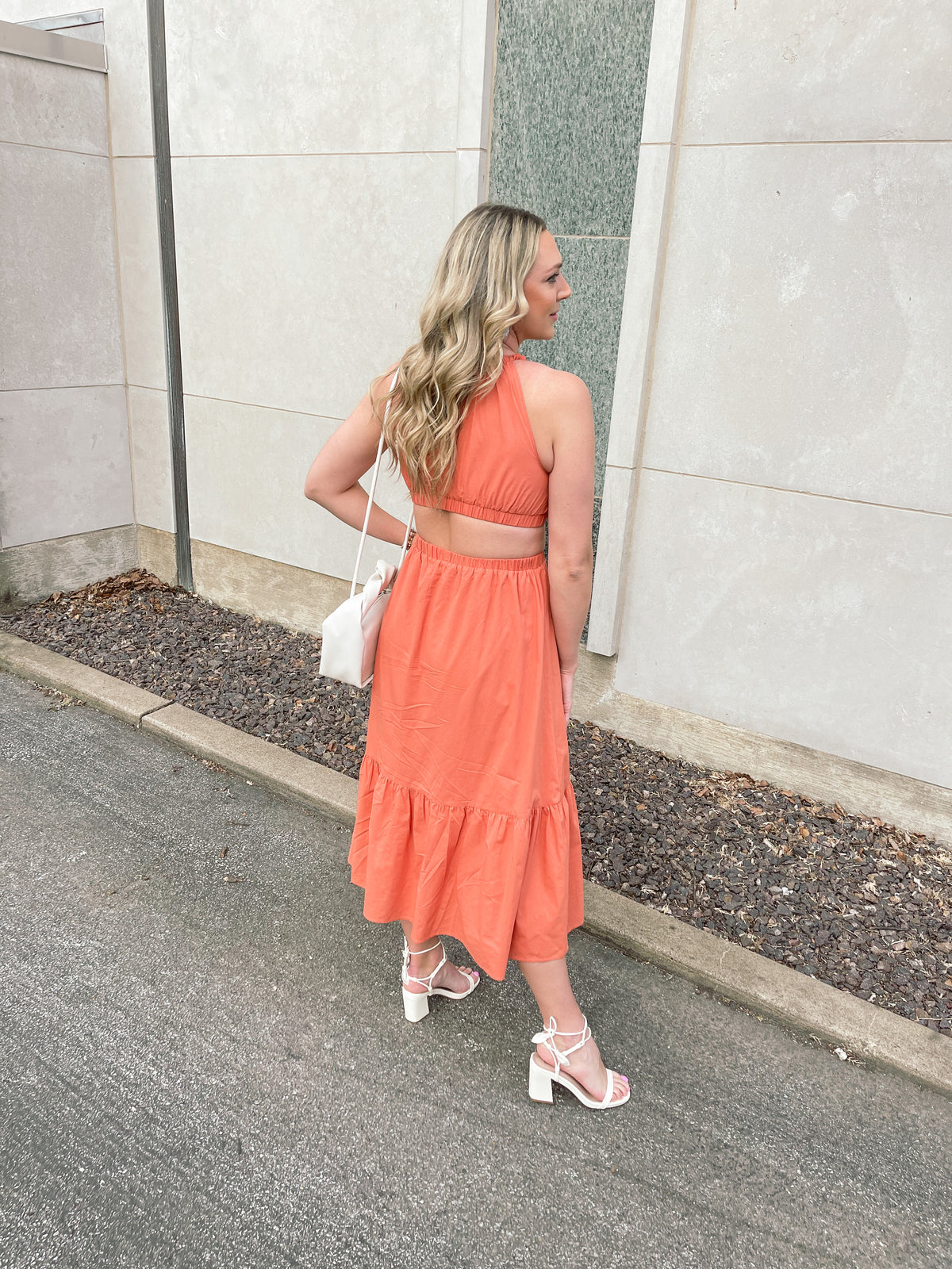 Salmon Side Cutout Maxi Dress