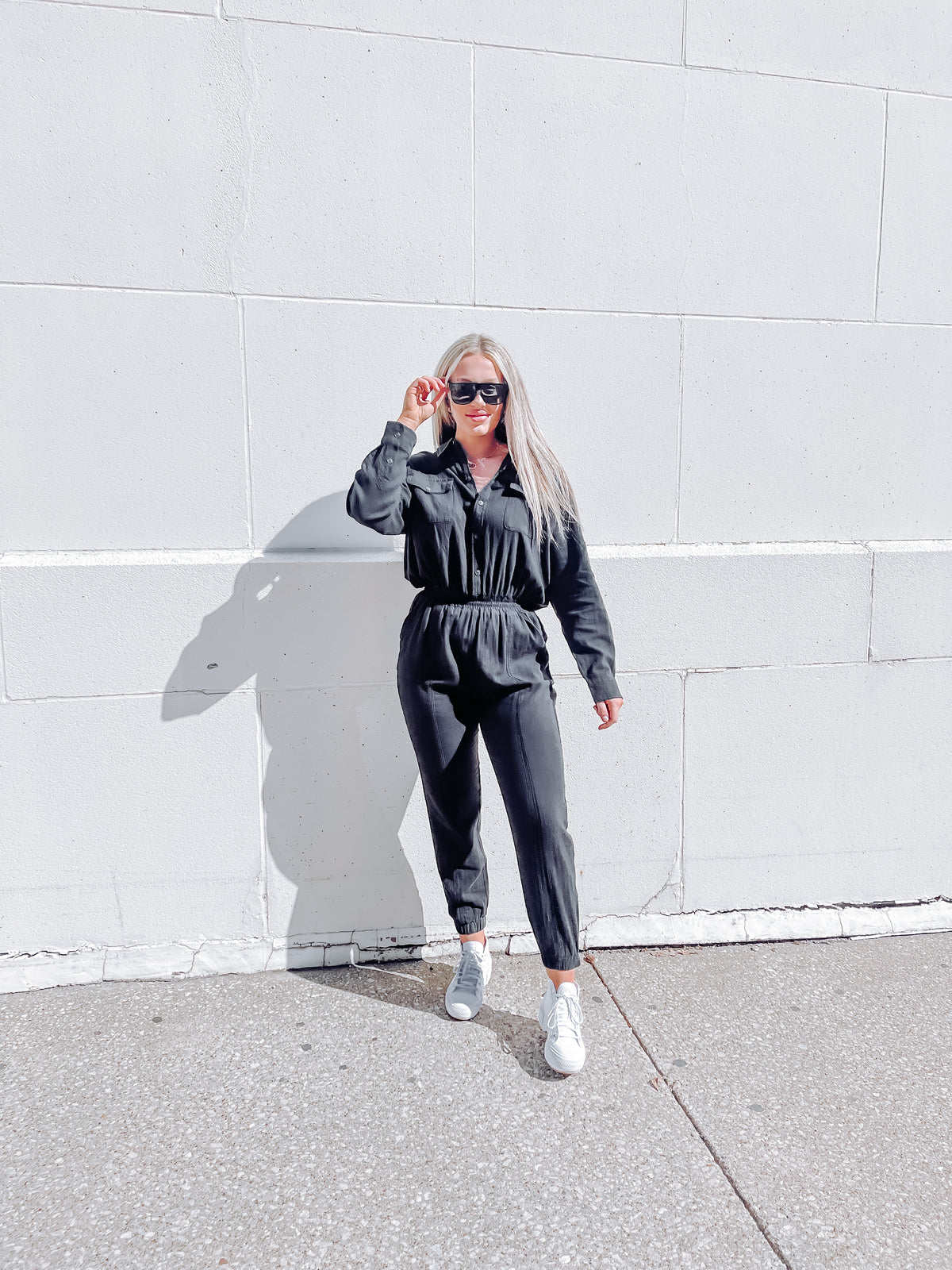 Black Twill Gauze Washed Jumpsuit