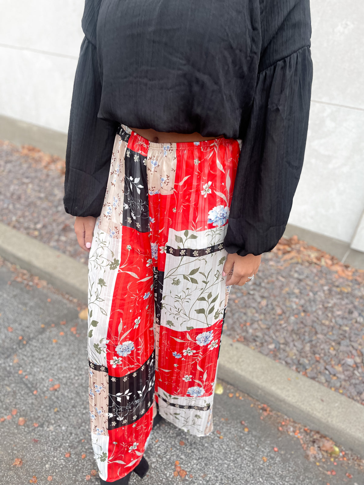 Floral Print Sheer Lurex Pants