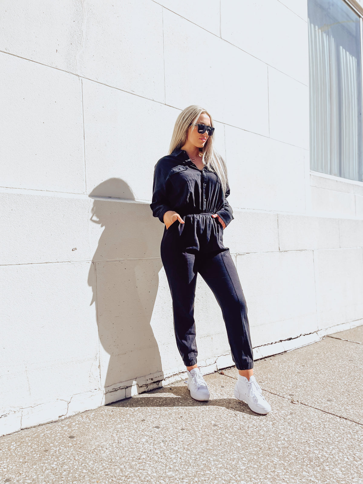 Black Twill Gauze Washed Jumpsuit