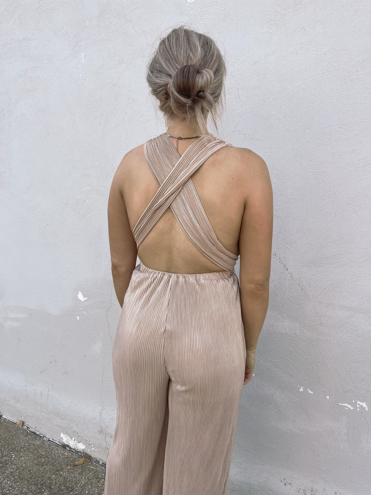 Wide Leg Foil Pleated Jumpsuit