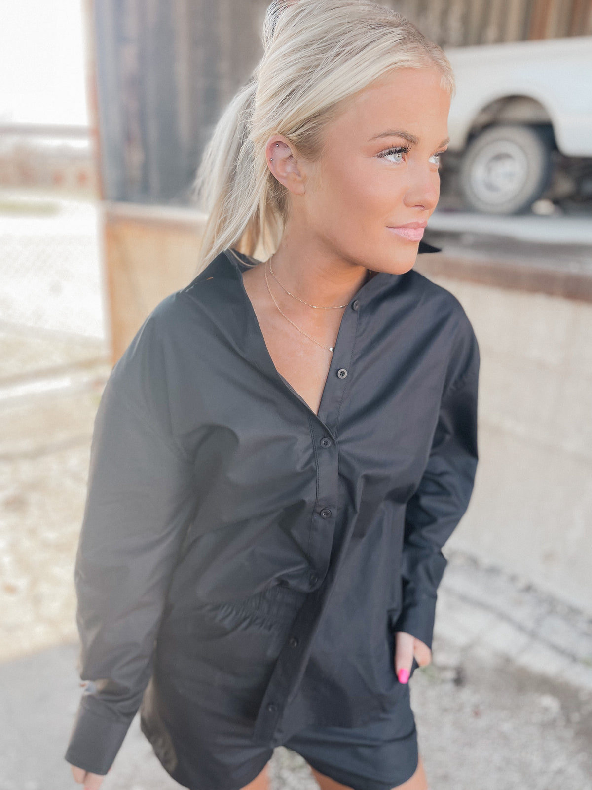 Black Oversized Button Up Shirt