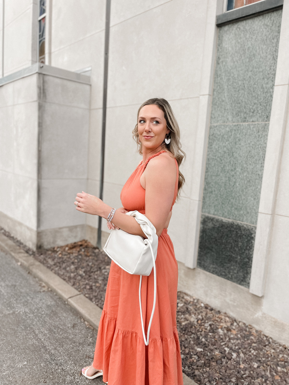 Salmon Side Cutout Maxi Dress