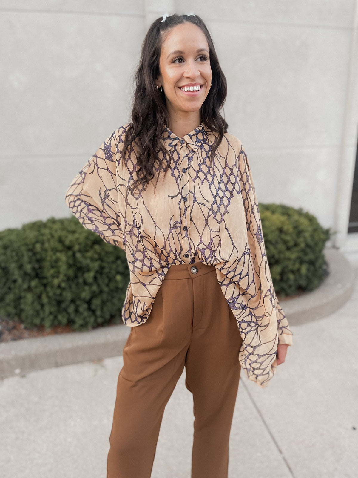 Sheer Batwing Sleeve Woven Shirt