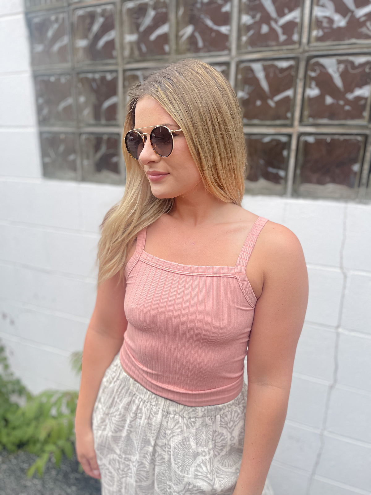 Mauve Pink Ribbed Crop Top