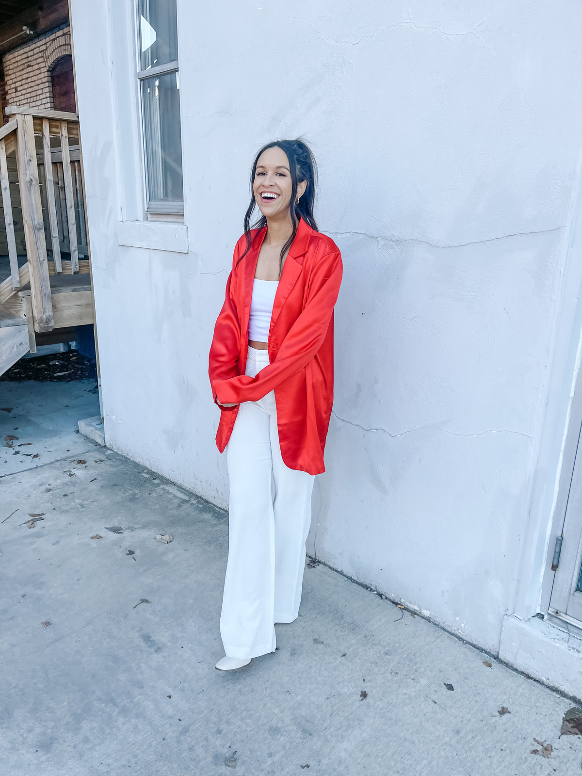Bright Red  Satin Blazer Coat