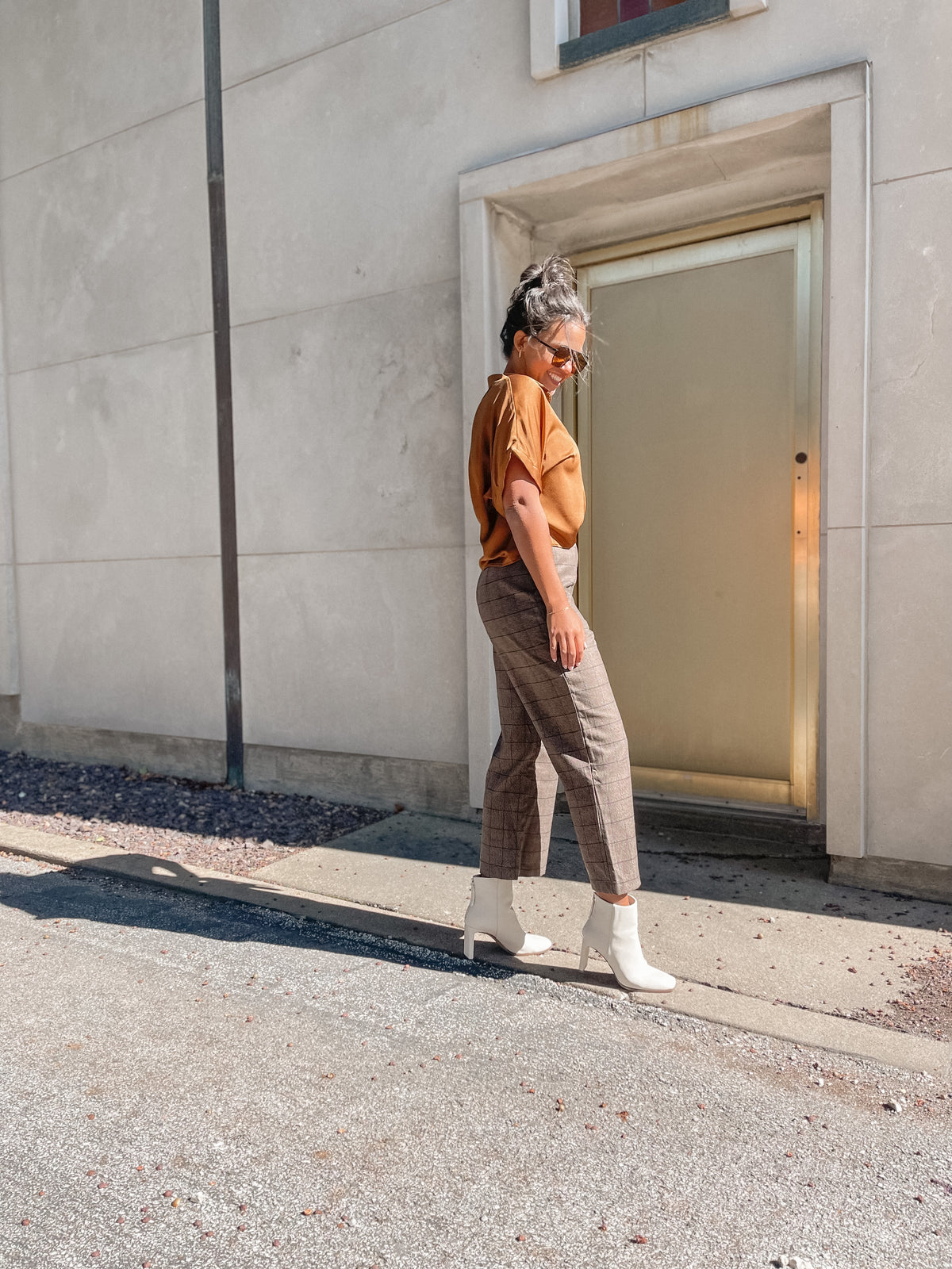 Brown Plaid Cropped Pants