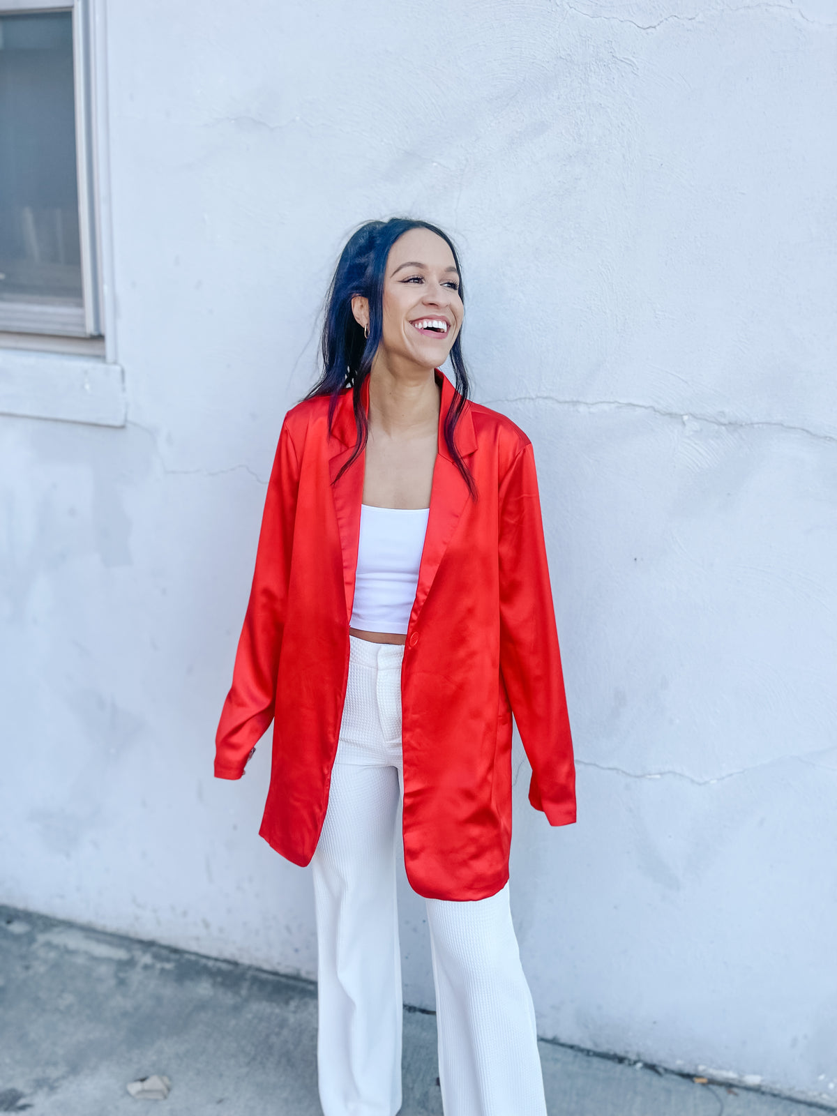 Bright Red  Satin Blazer Coat