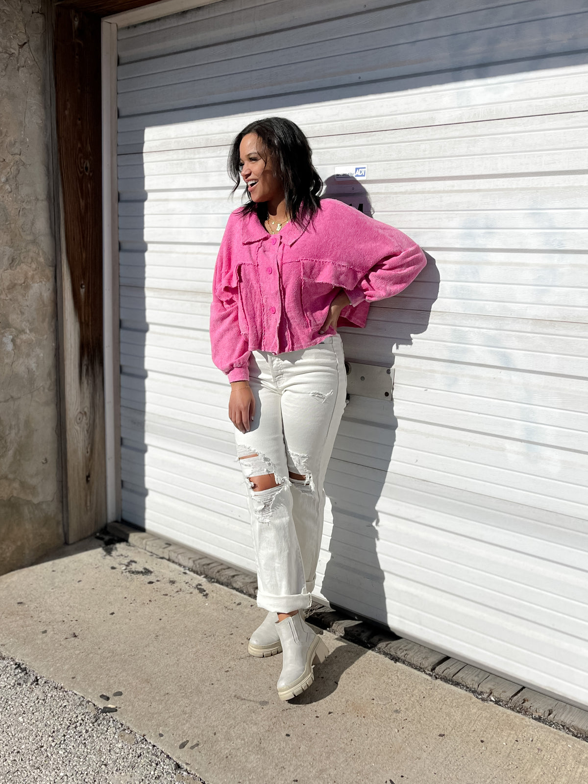 Fuchsia French Terry Cropped Shirt