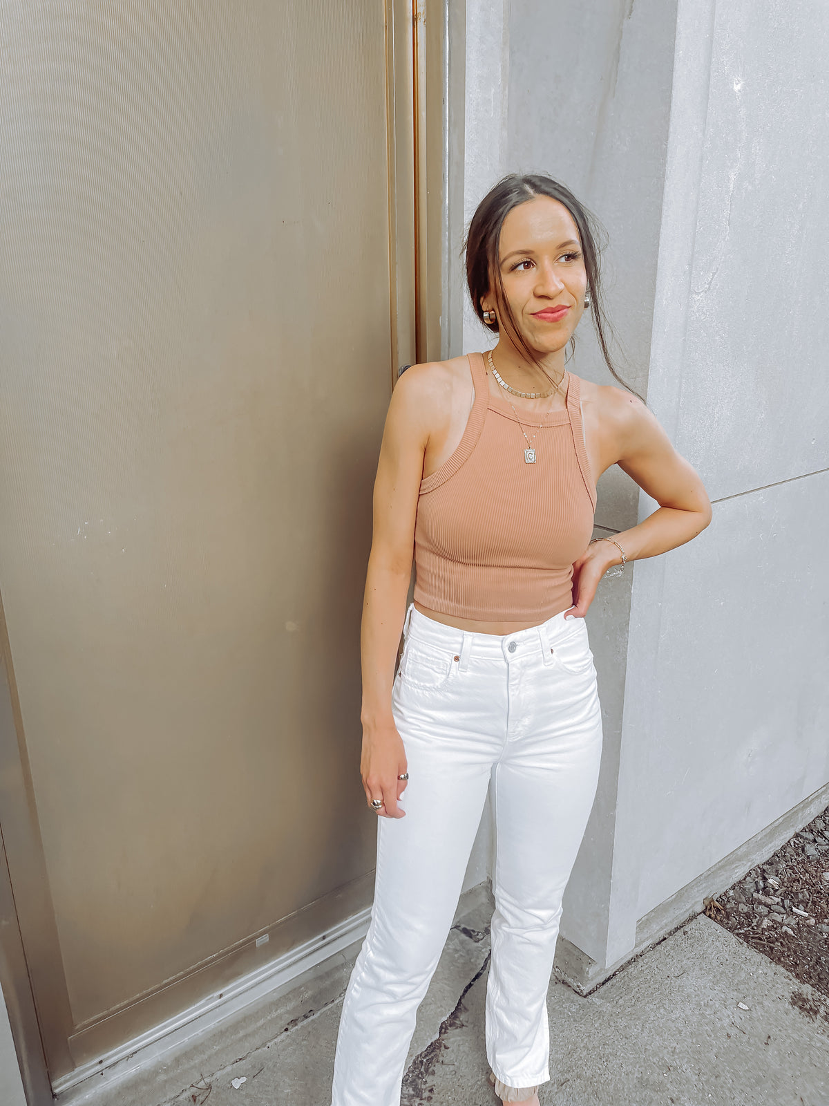 Taupe Ribbed Racer Baby Tank