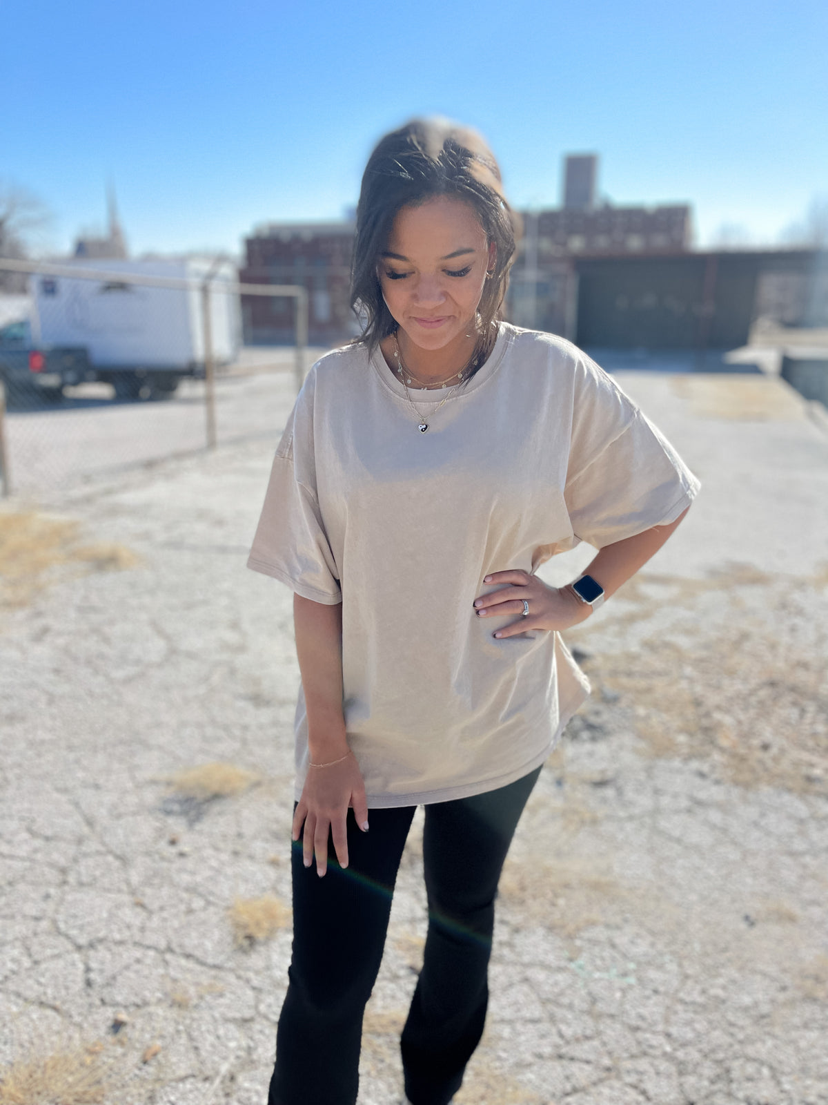 Pale Brown Boxy Loose Fit Crewneck Tee