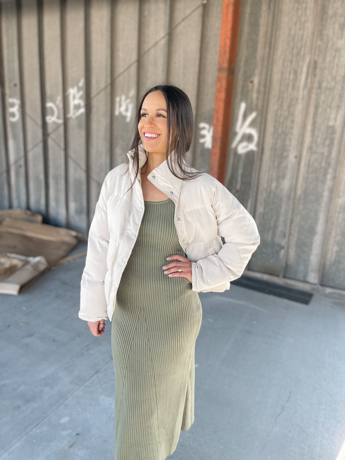 Melia Olive Ribbed Knit Dress