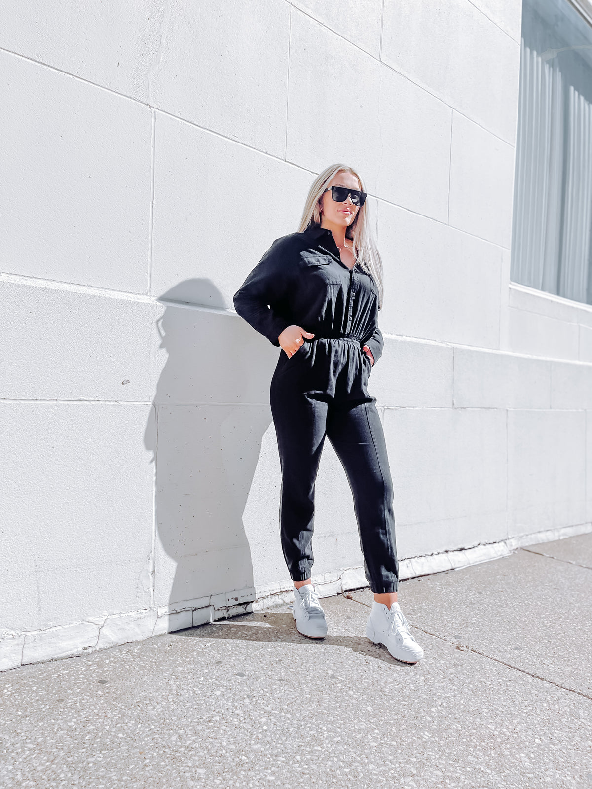 Black Twill Gauze Washed Jumpsuit