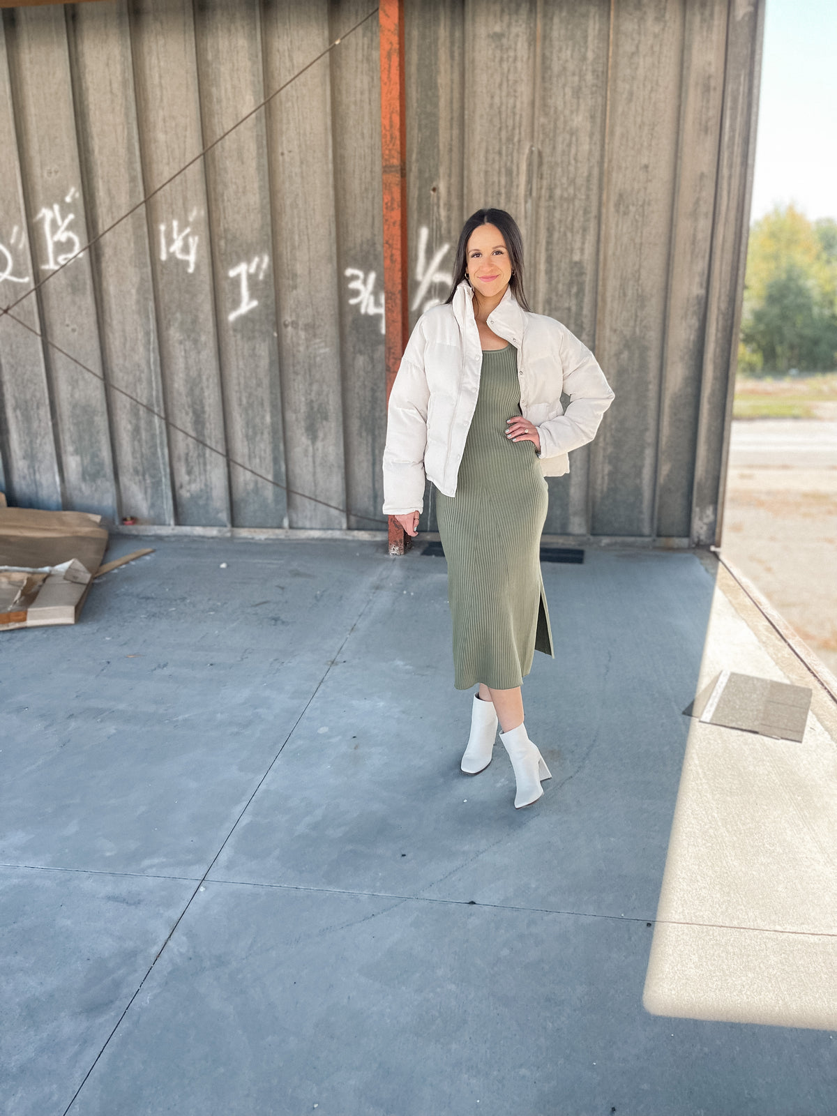 Melia Olive Ribbed Knit Dress