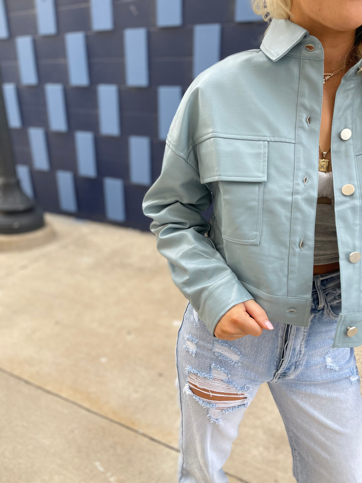 Cropped Vegan Leather Jacket