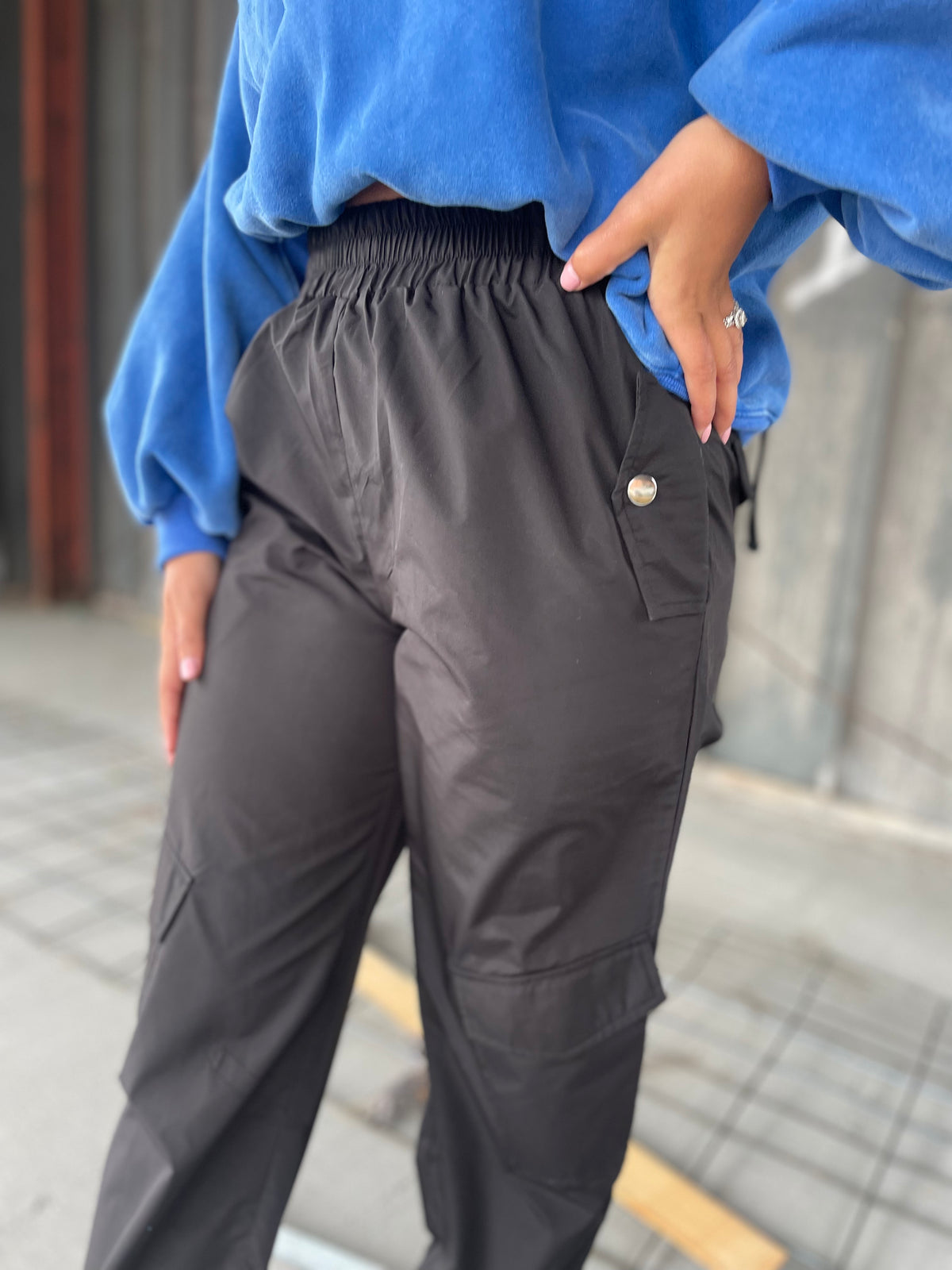 Black Cargo Style Wind Pants