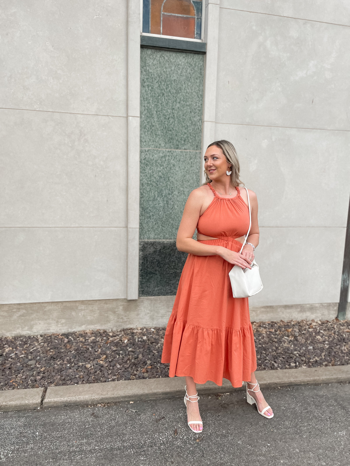 Salmon Side Cutout Maxi Dress