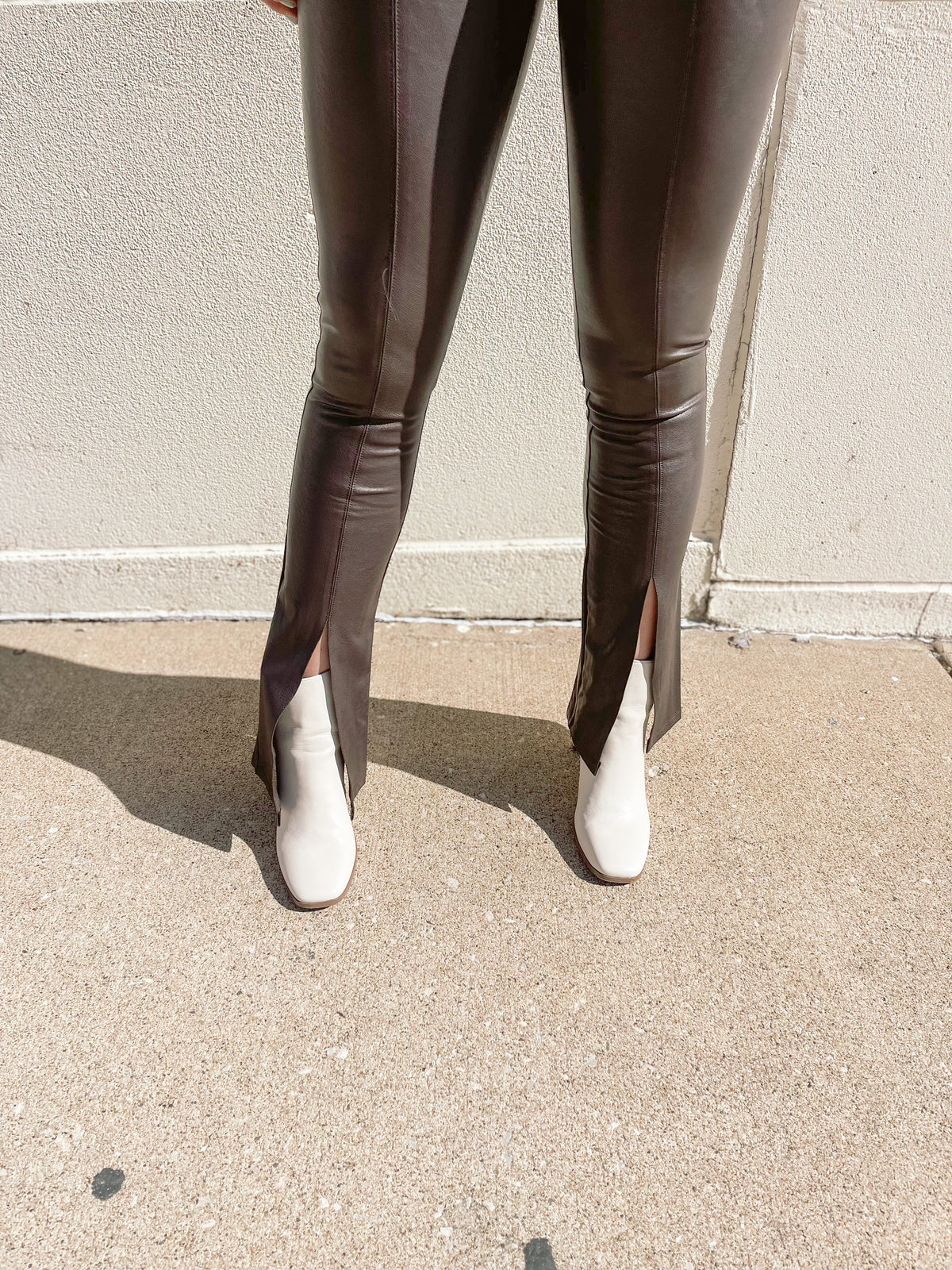 Vegan Leather Split Hem Flare Pants