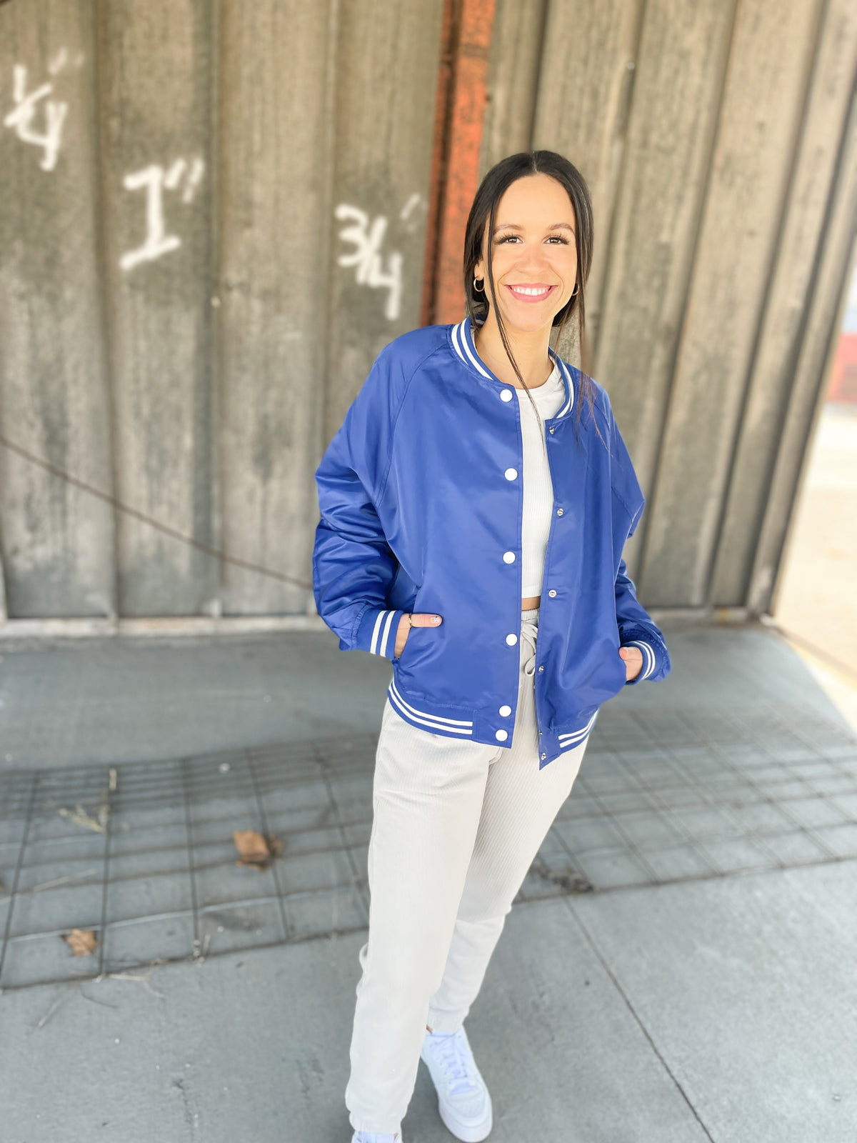 Royal Blue Varsity Bomber Jacket