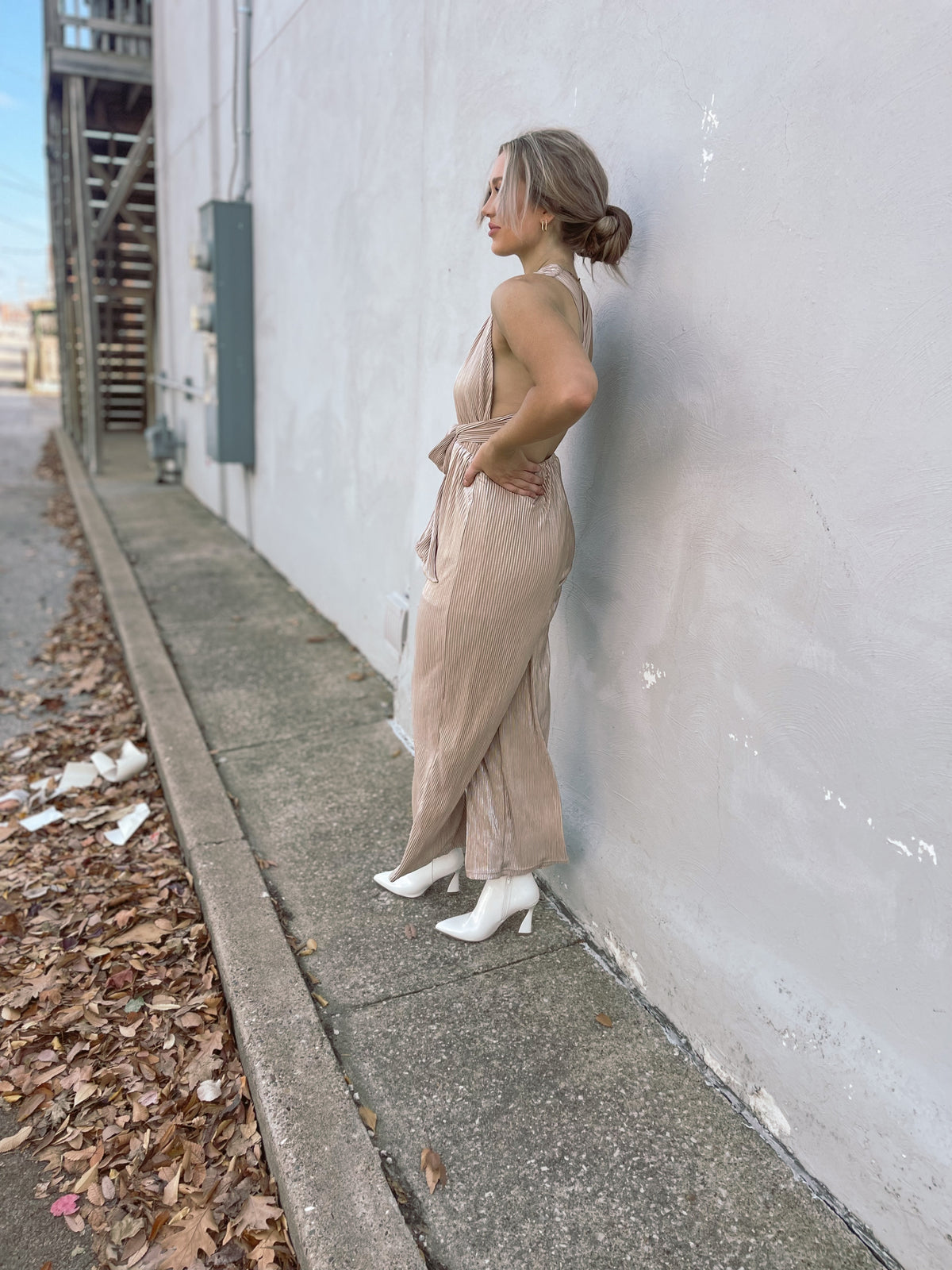 Wide Leg Foil Pleated Jumpsuit