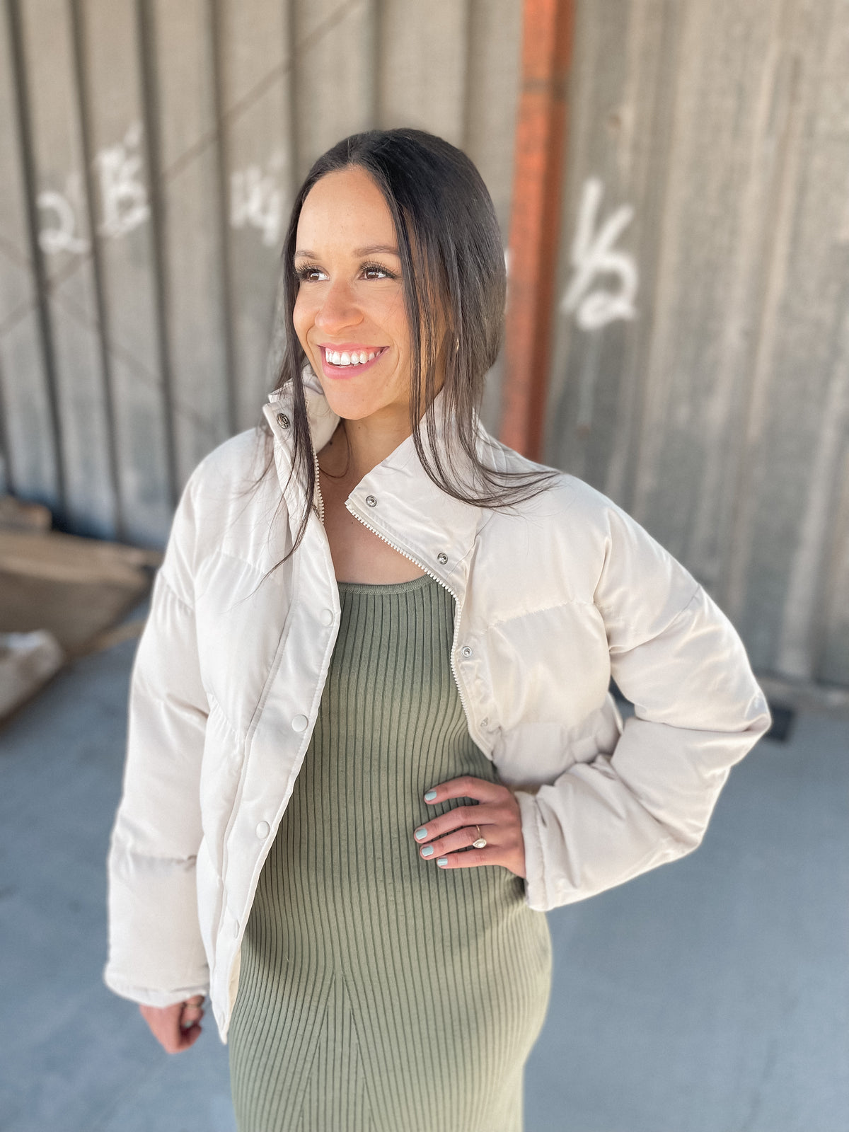 Melia Olive Ribbed Knit Dress