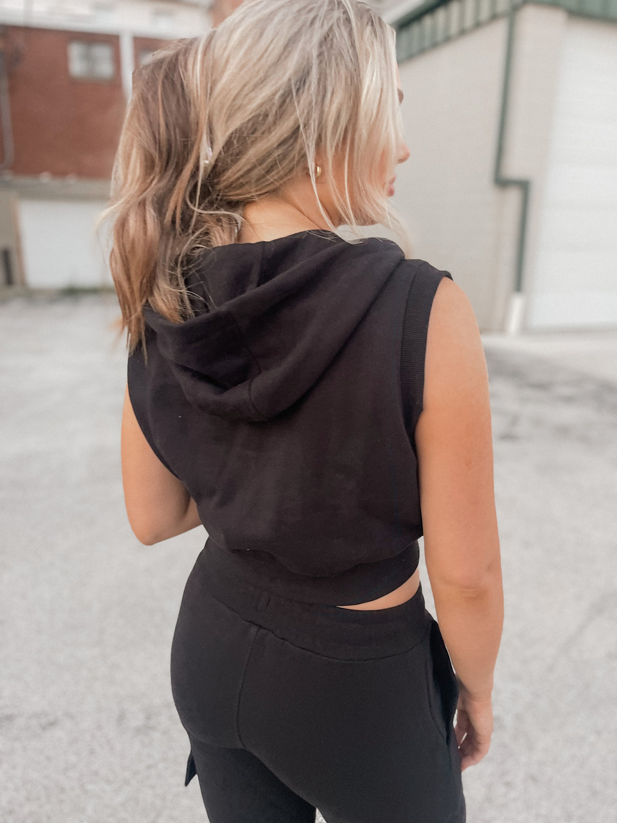 Black Hooded Vest Matching Set