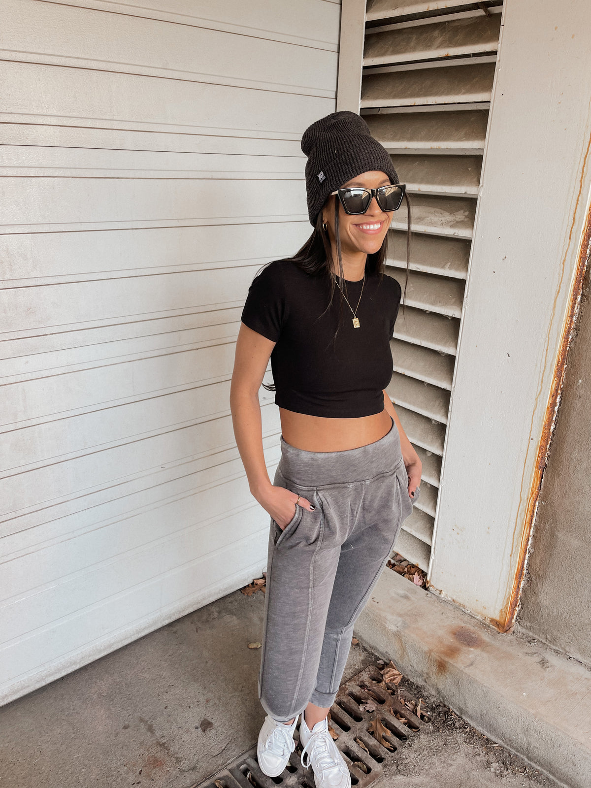 Black Micro-Ribbed Cropped Tee