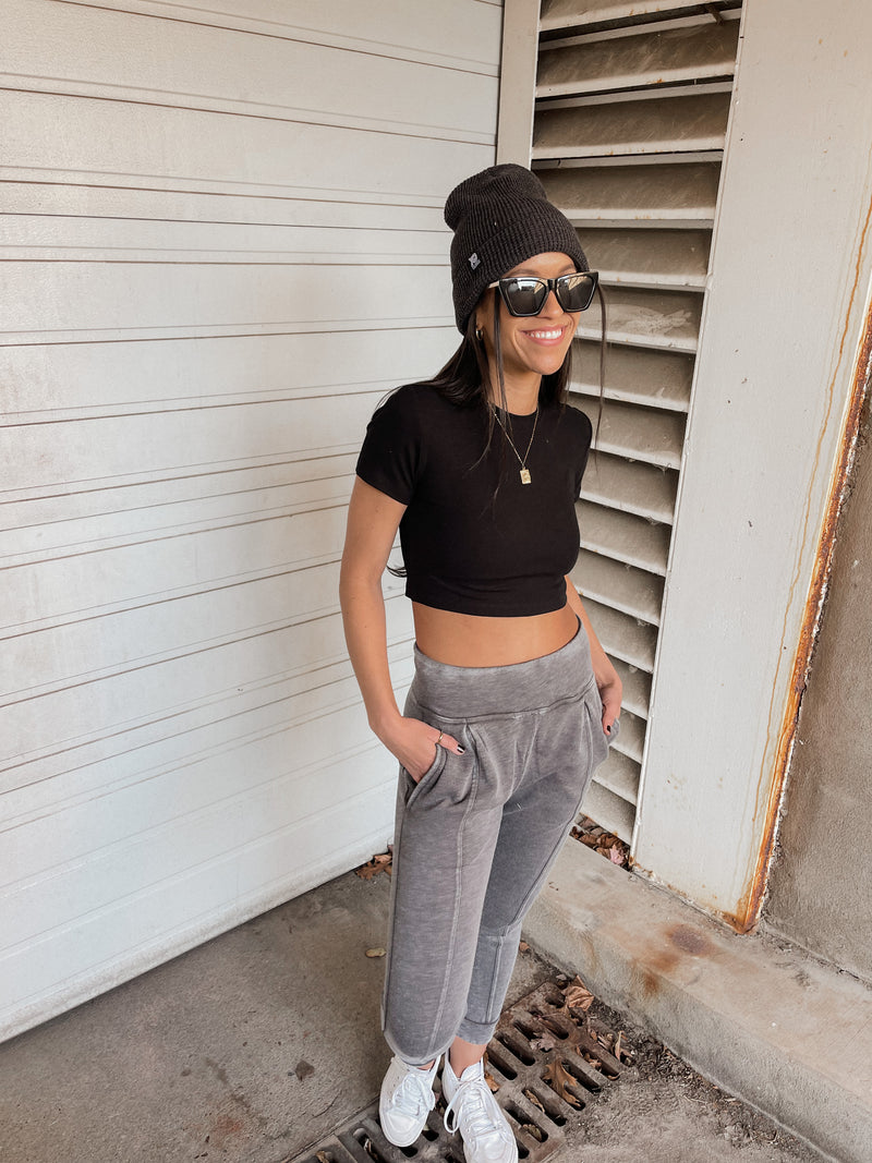 Black Micro-Ribbed Crop Top