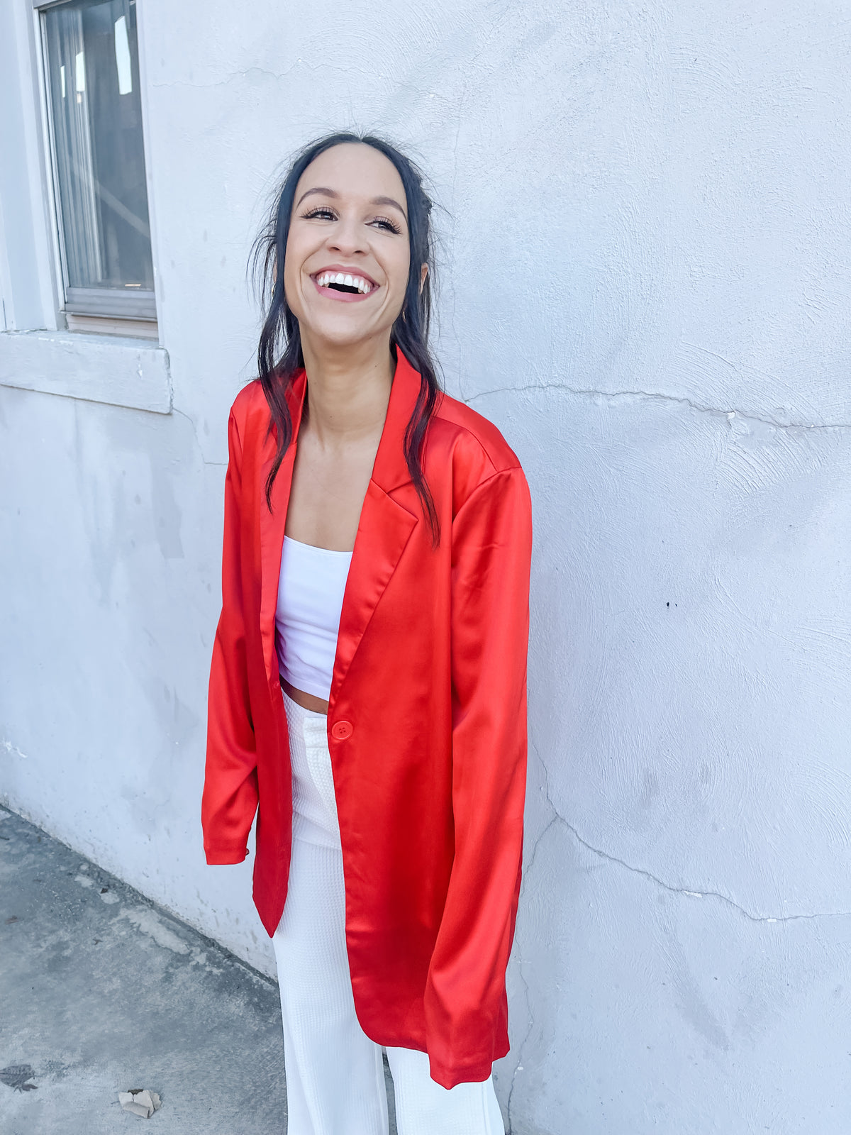 Bright Red  Satin Blazer Coat