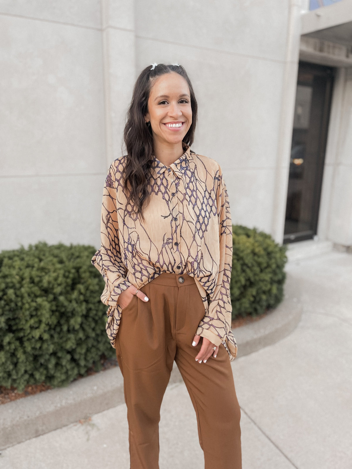 Sheer Batwing Sleeve Woven Shirt