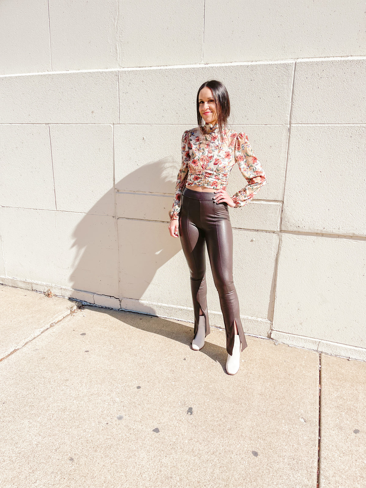 Vegan Leather Split Hem Flare Pants