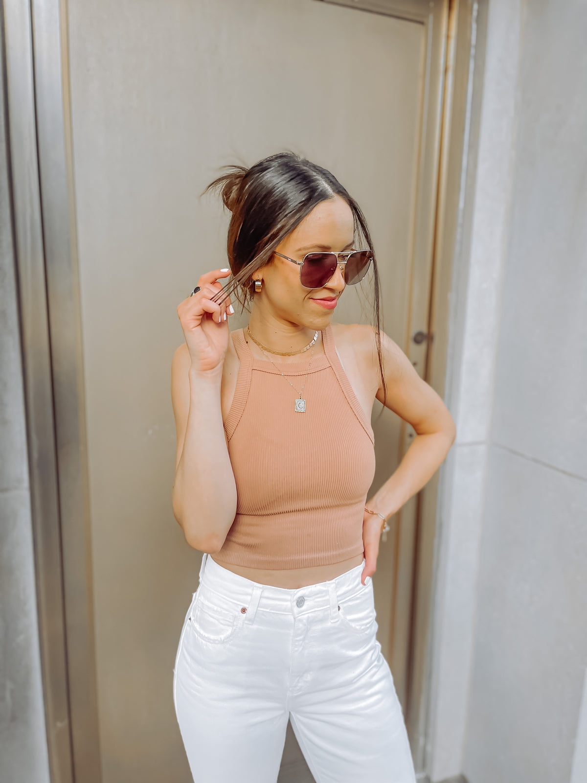 Taupe Ribbed Racer Baby Tank