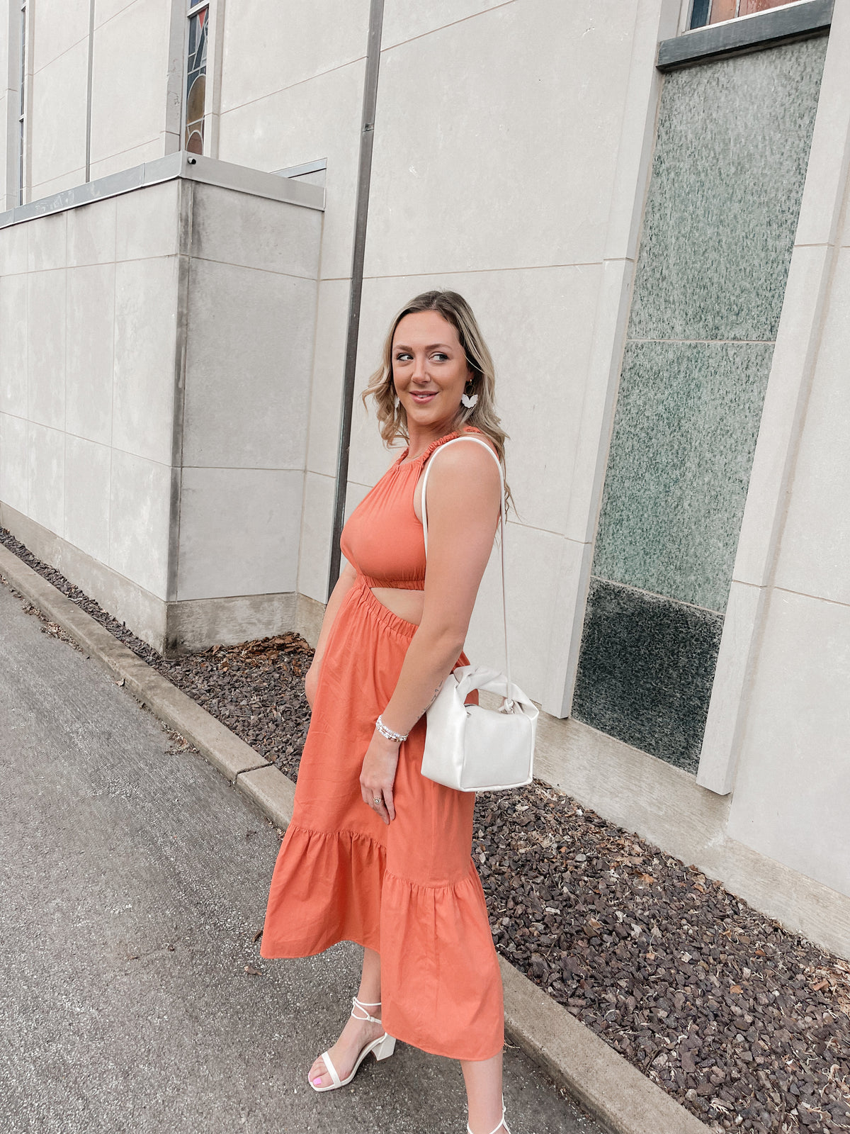 Salmon Side Cutout Maxi Dress