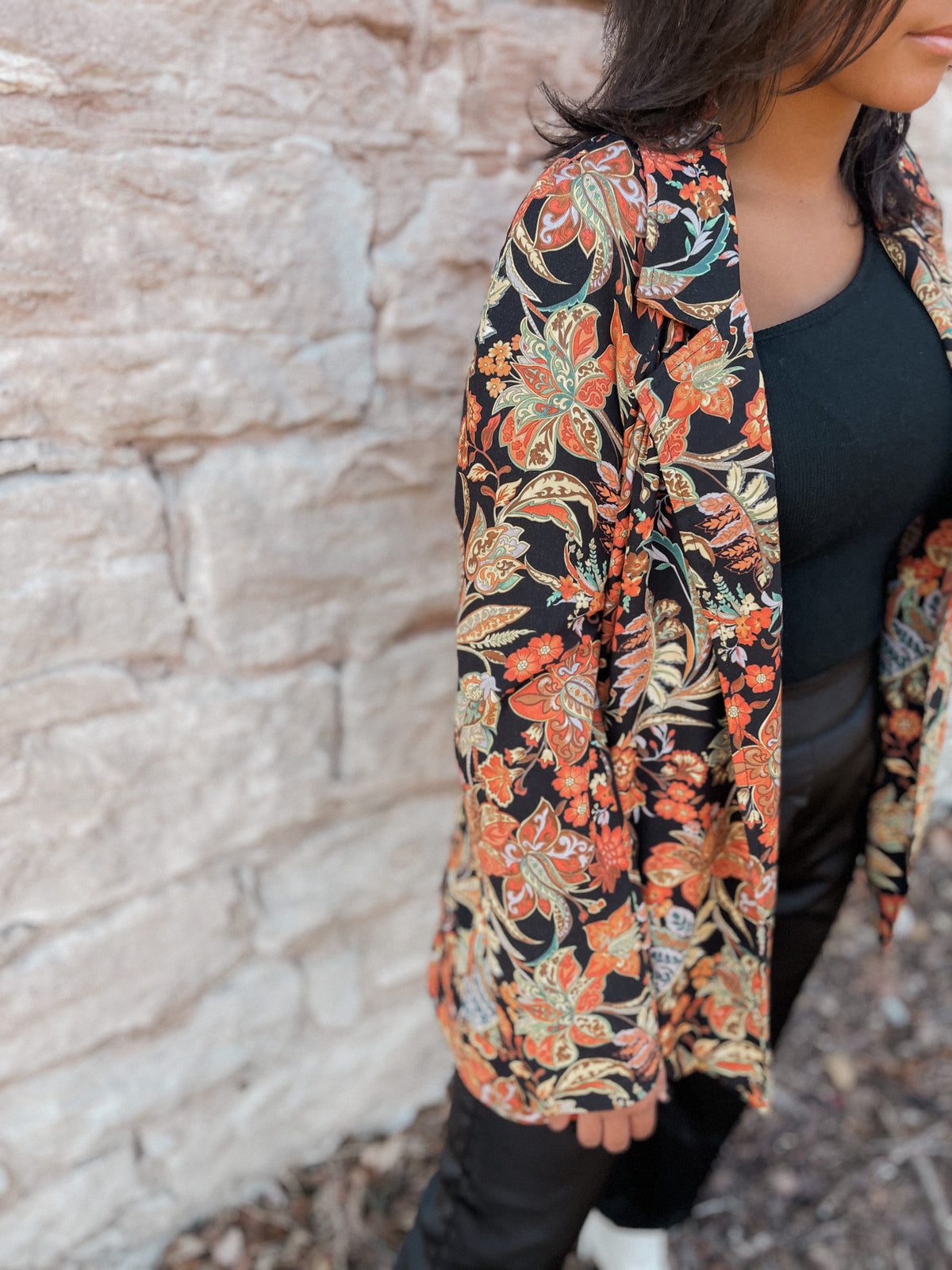 Floral Print Blazer with Waist Tie