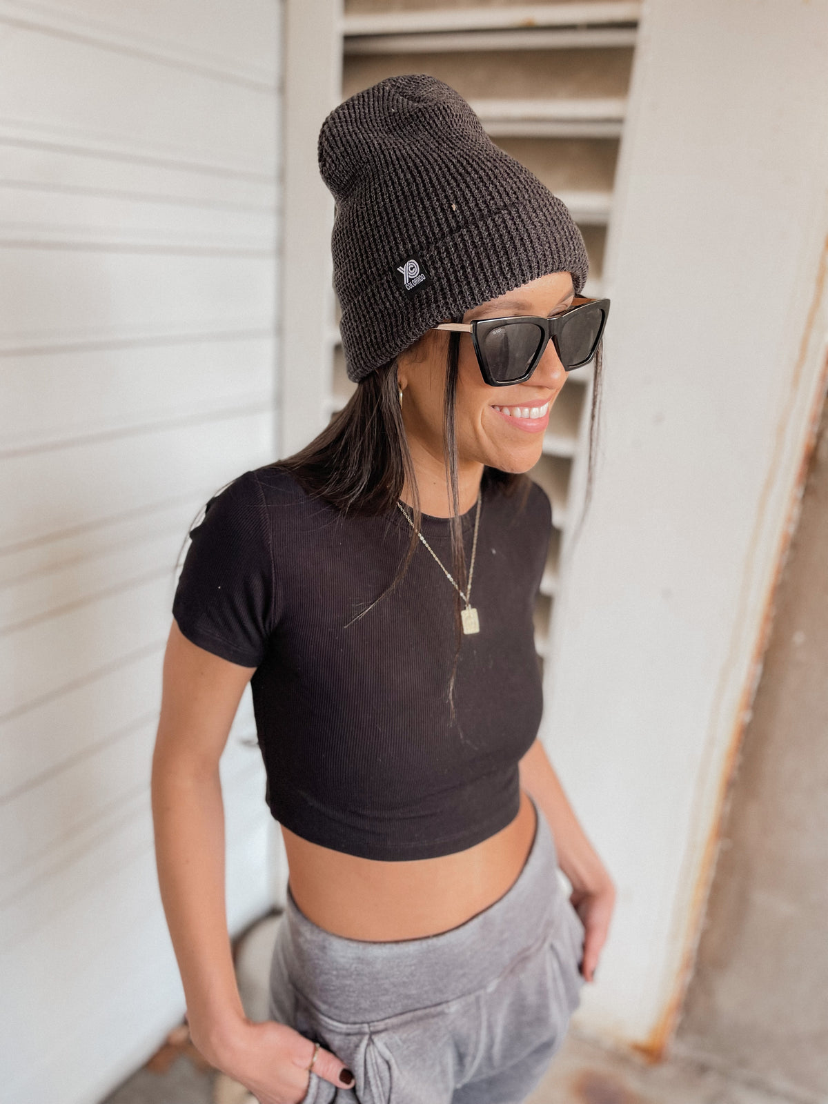 Black Micro-Ribbed Crop Top