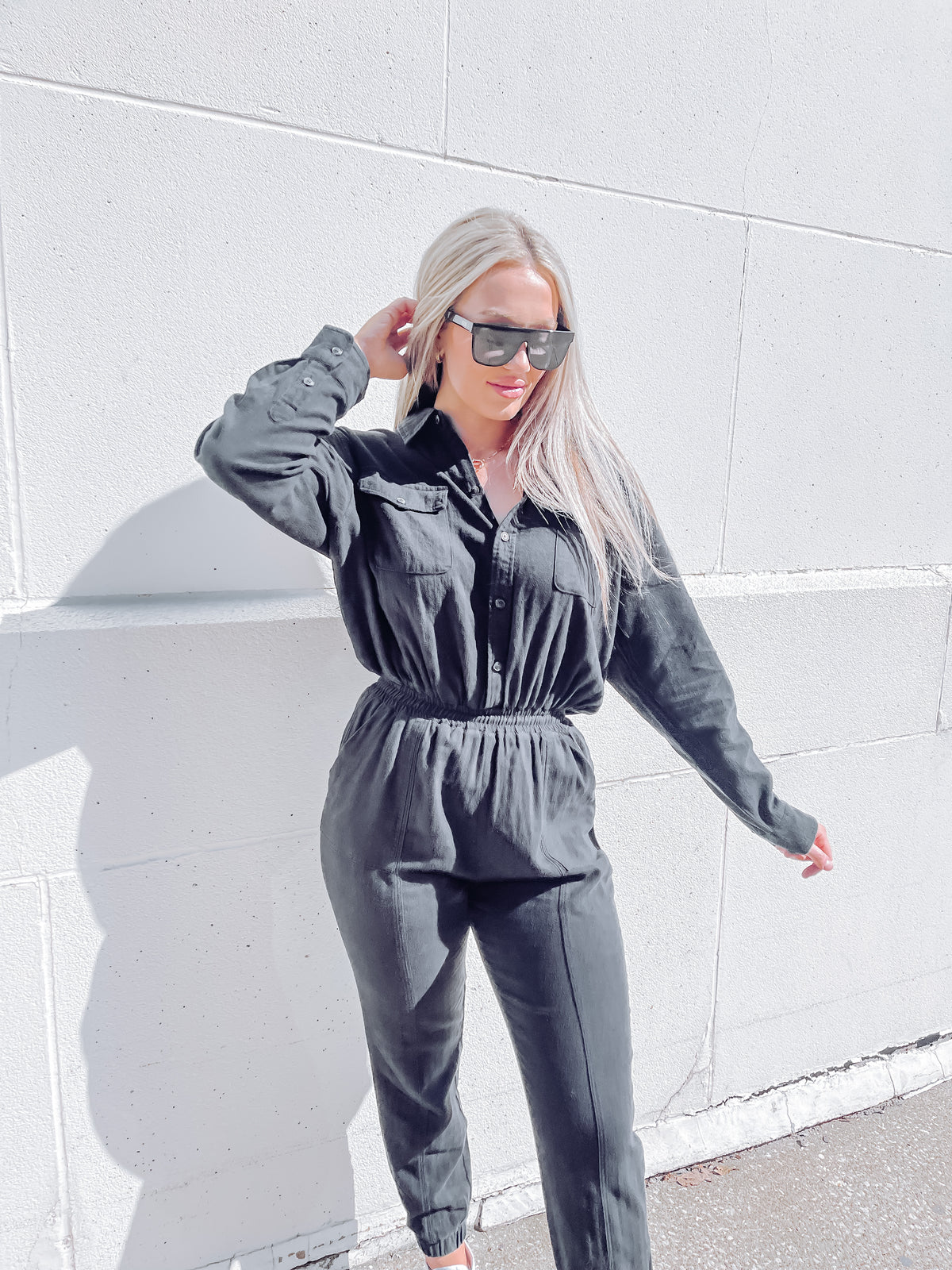 Black Twill Gauze Washed Jumpsuit