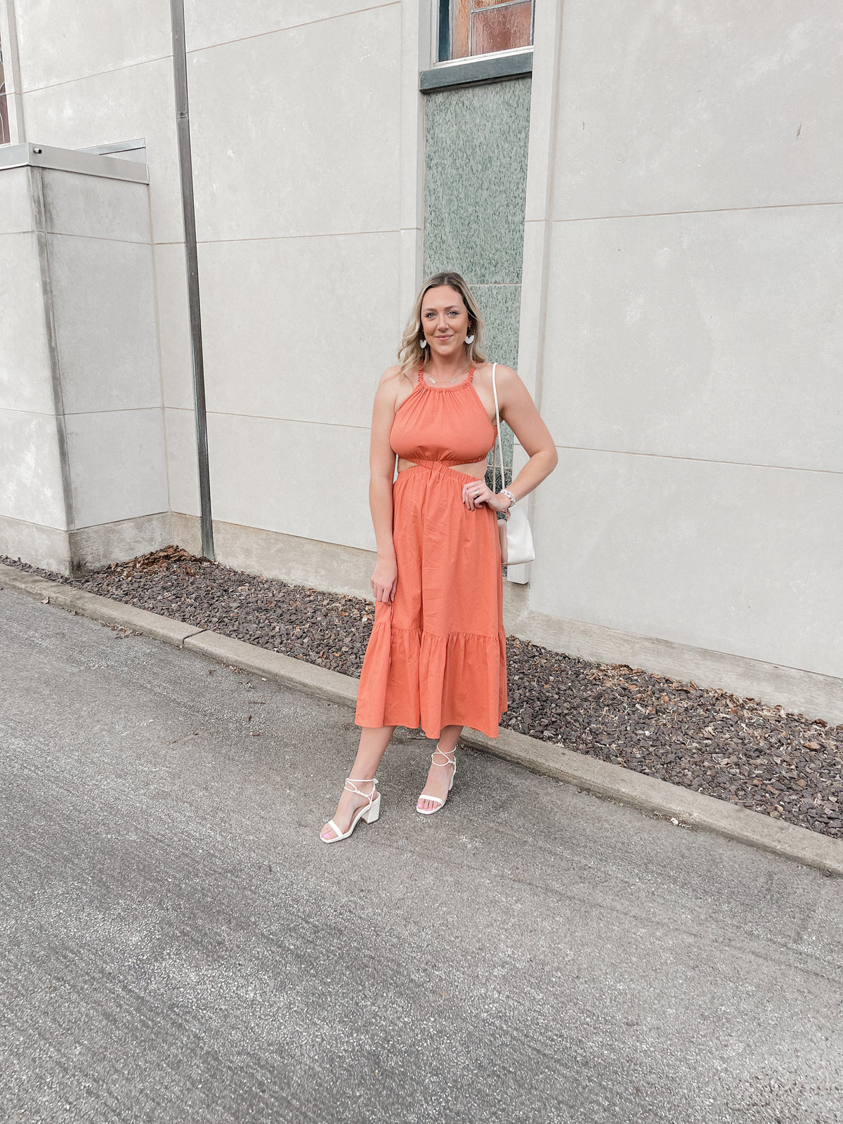 Salmon Side Cutout Maxi Dress