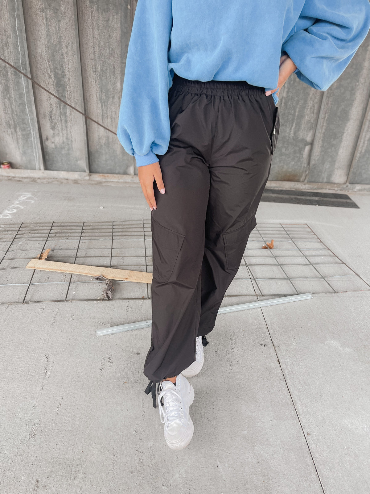 Black Cargo Style Wind Pants