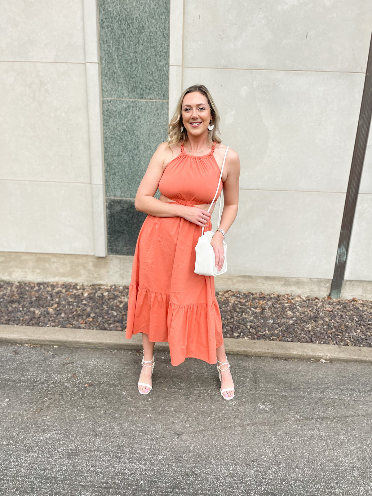 Salmon Side Cutout Maxi Dress