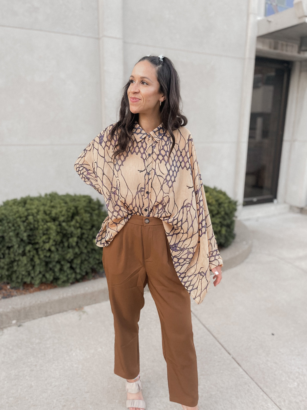 Sheer Batwing Sleeve Woven Shirt