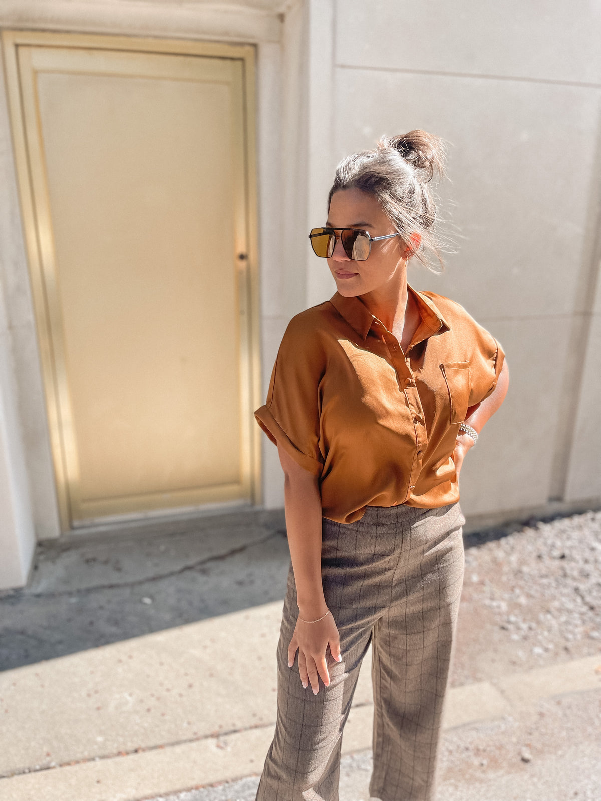Satin Boxy Cut Short Sleeve Blouse