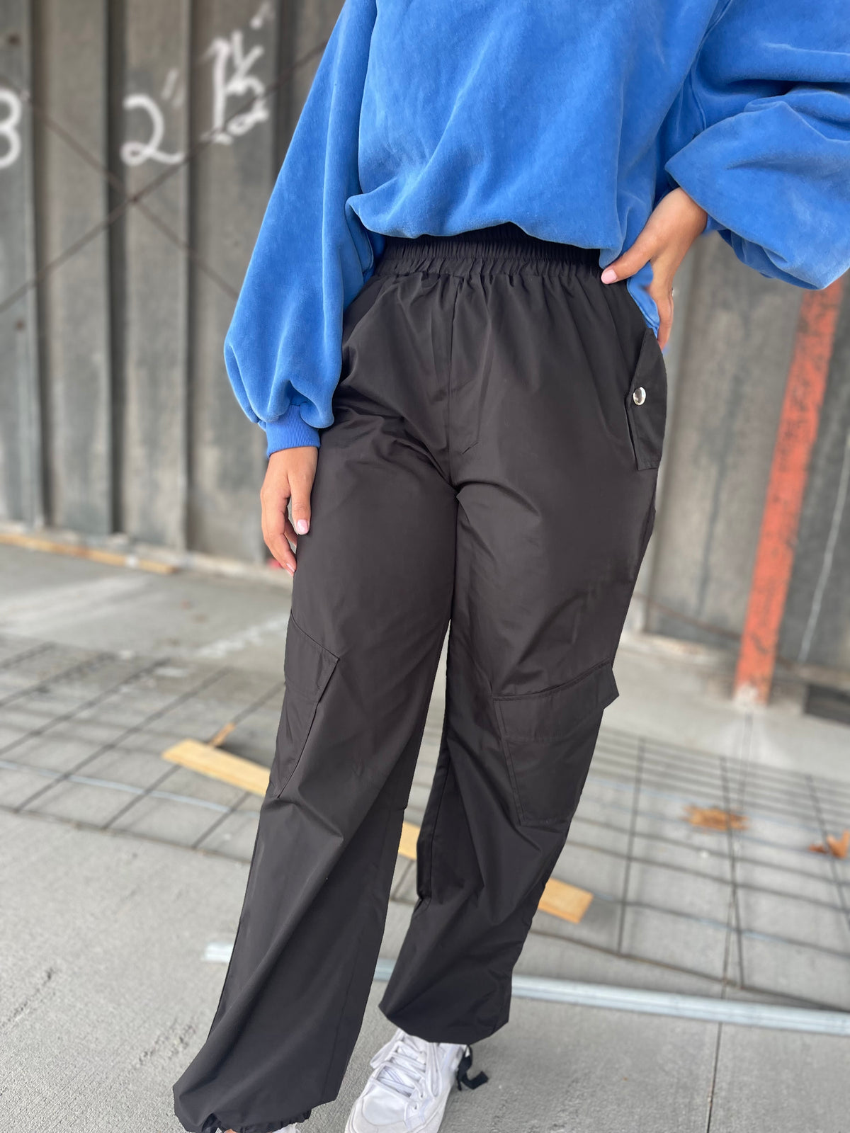 Black Cargo Style Wind Pants