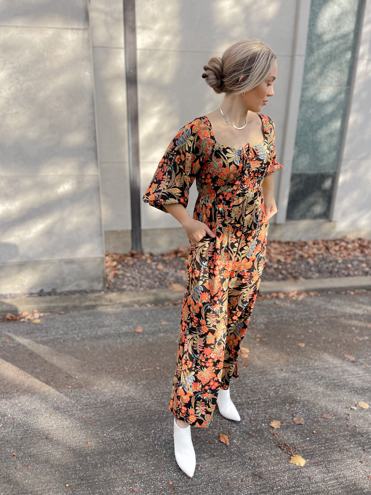 Floral Print Wide Leg Jumpsuit