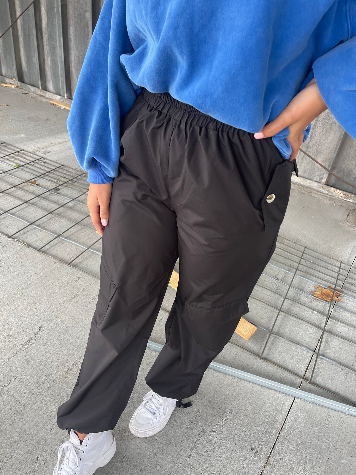 Black Cargo Style Wind Pants