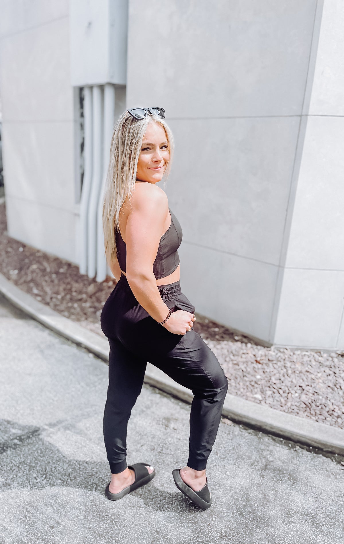 Black Ribbed Sport Crop Top